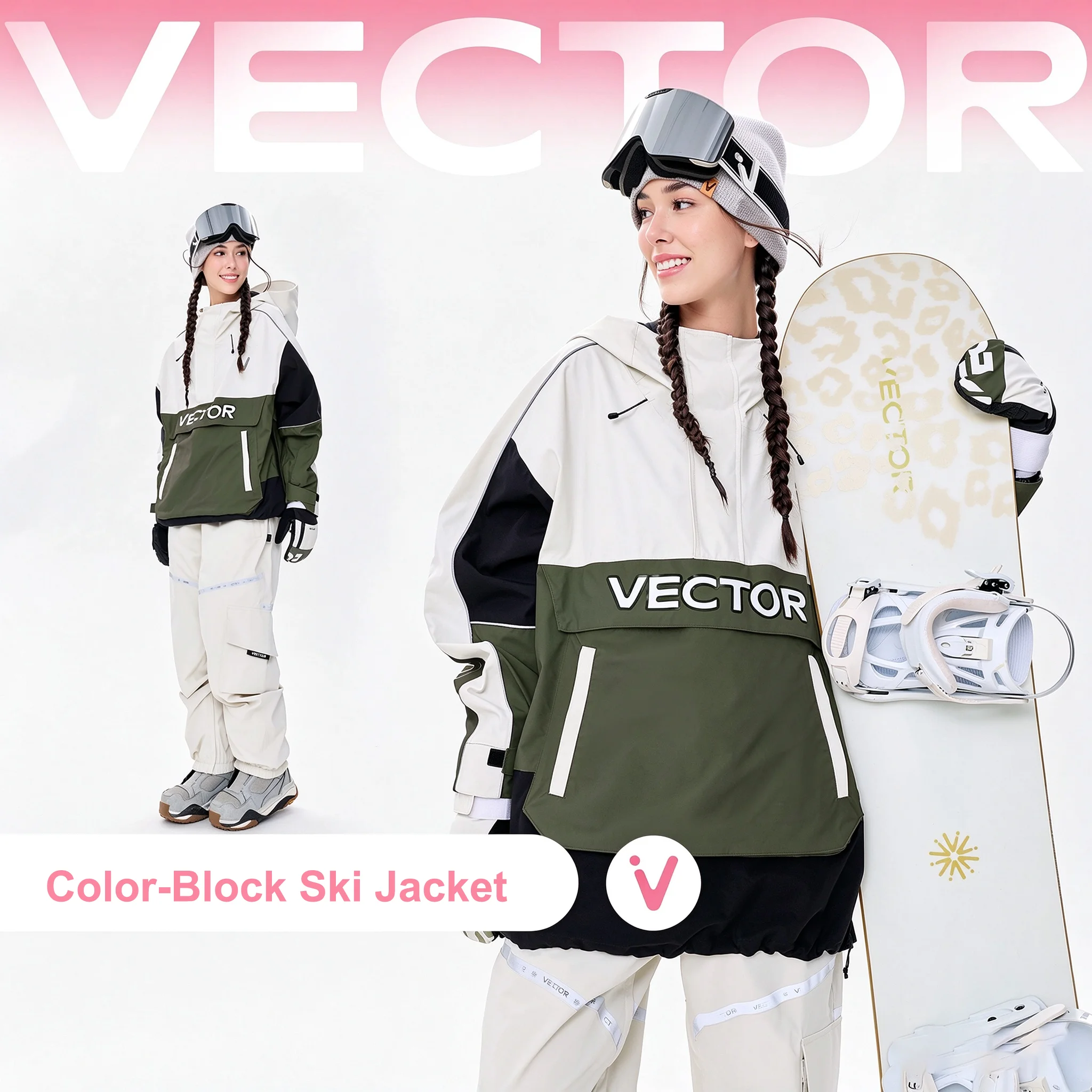 VECTOR Pullover Ski Jacket with Reflective Strips Women Man Thickened Warmth Skiing Wear Waterproof Snowboarding Outdoor Coat