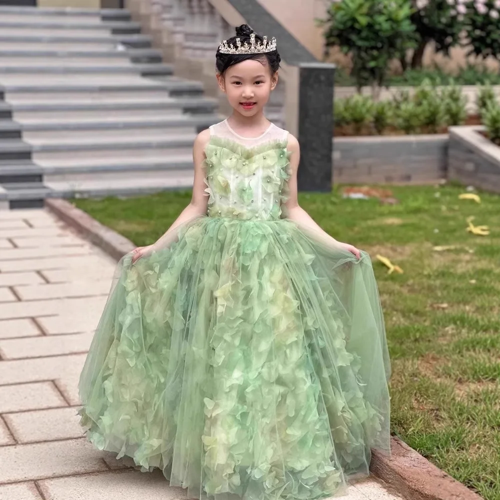 فستان سهرة للفتيات على شكل زهرة الغابة وحفلات أعياد الميلاد فساتين الأميرات للأطفال أزياء رسمية أنيقة فساتين بدون أكمام
