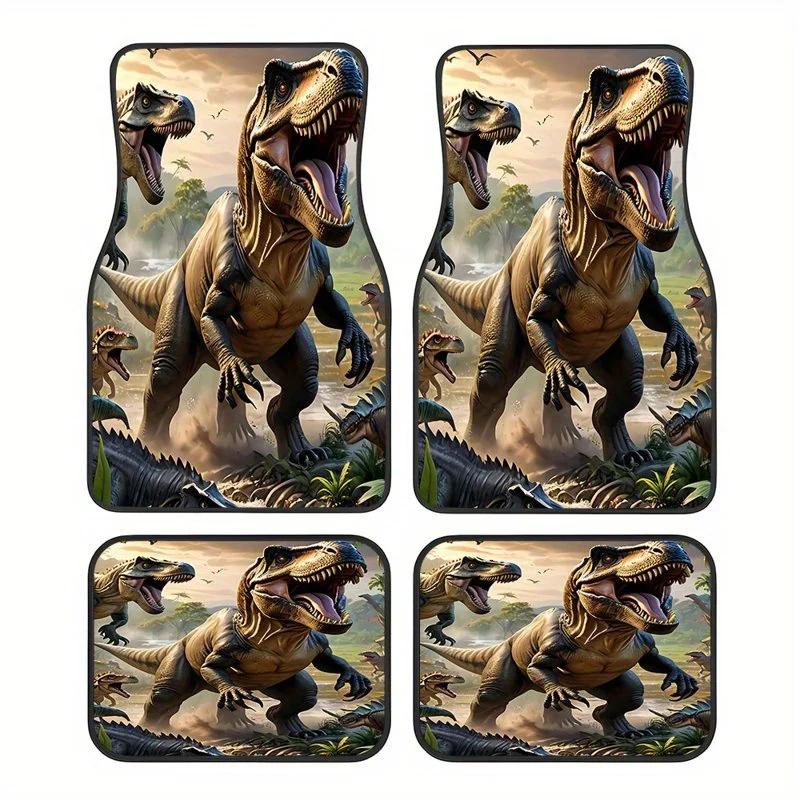 

4pcs Dinosaur Pattern Design Car Interior Floor Mats, Suitable For Sedan, Truck, SUV Stylish Interior Protection, Holiday Gift F