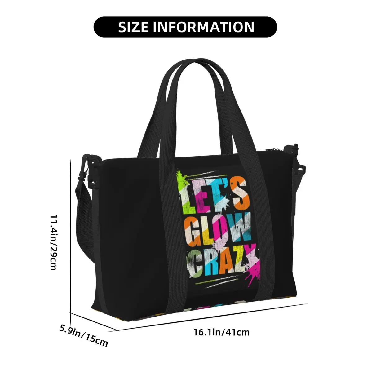 Let's Glow Crazy Neon Party Light Rave Beach Travel Bag Large Capacity Tote Bags for Gym Yoga Women Shopping Duffle Shoulder Bag