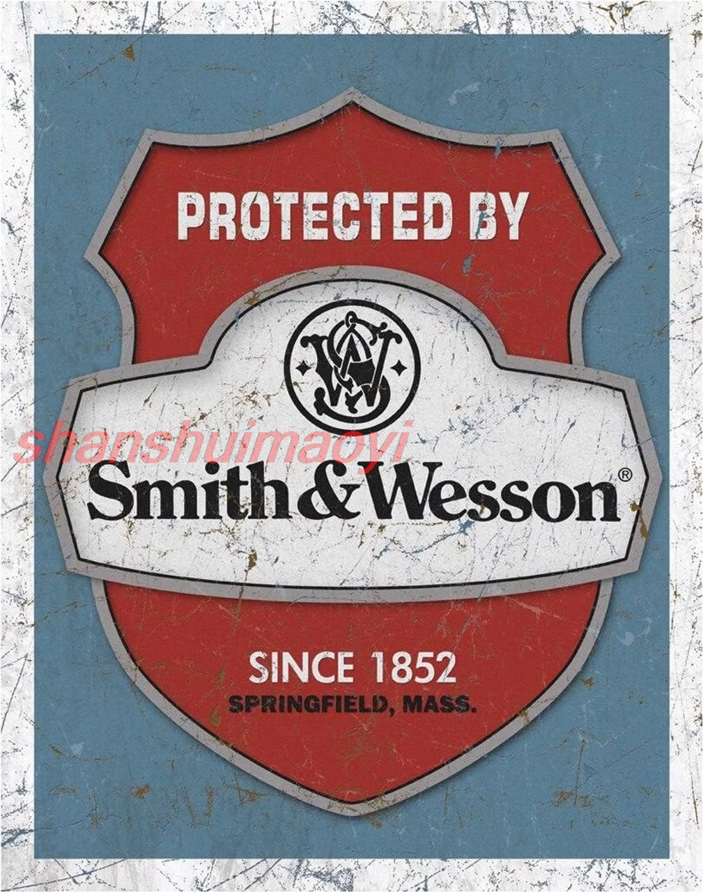 Desperate Enterprises Protected By Smith & Wesson Tin Sign - Nostalgic Vintage Metal Wall Décor - Made in USA ASC