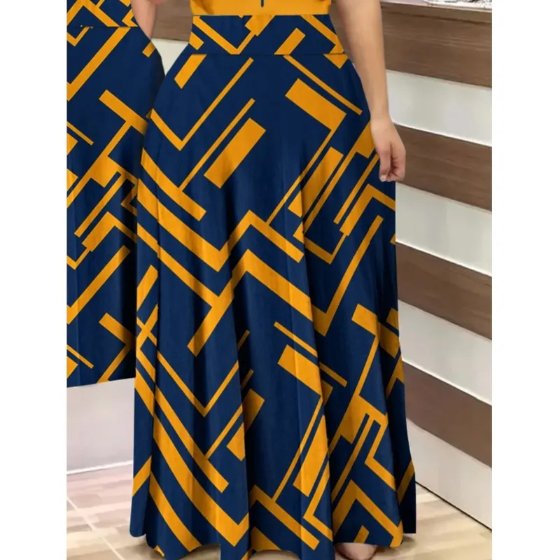 Robe longue décontractée à col rond pour femmes, pull à manches courtes, imprimé numérique, impression de lettres, grande balançoire, maxi, été, nouveau, 2024