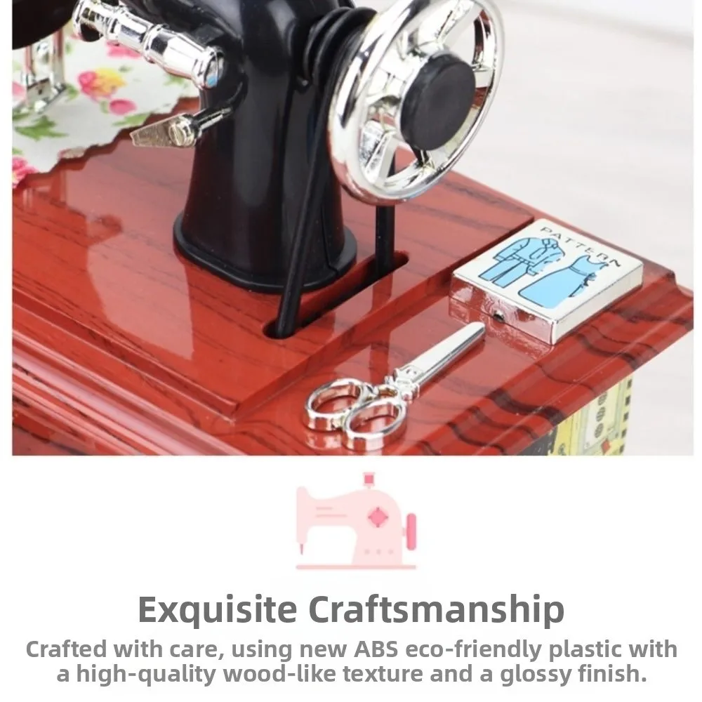 

Simulation Dollhouse Sewing Machine Hand-Crank Mini Sewing Machine Model Clockwork Mechanism Drawer Can Be Opened