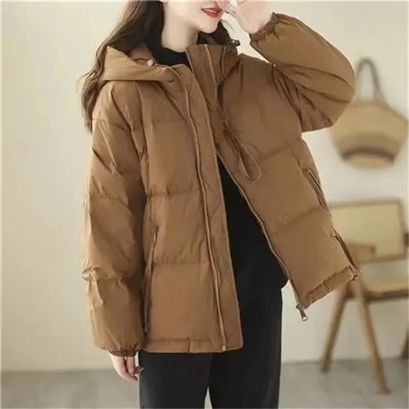 Chaqueta de algodón con capucha para mujer, de talla grande 3XL Abrigo acolchado, Parkas cortas, moda coreana, invierno, 2024