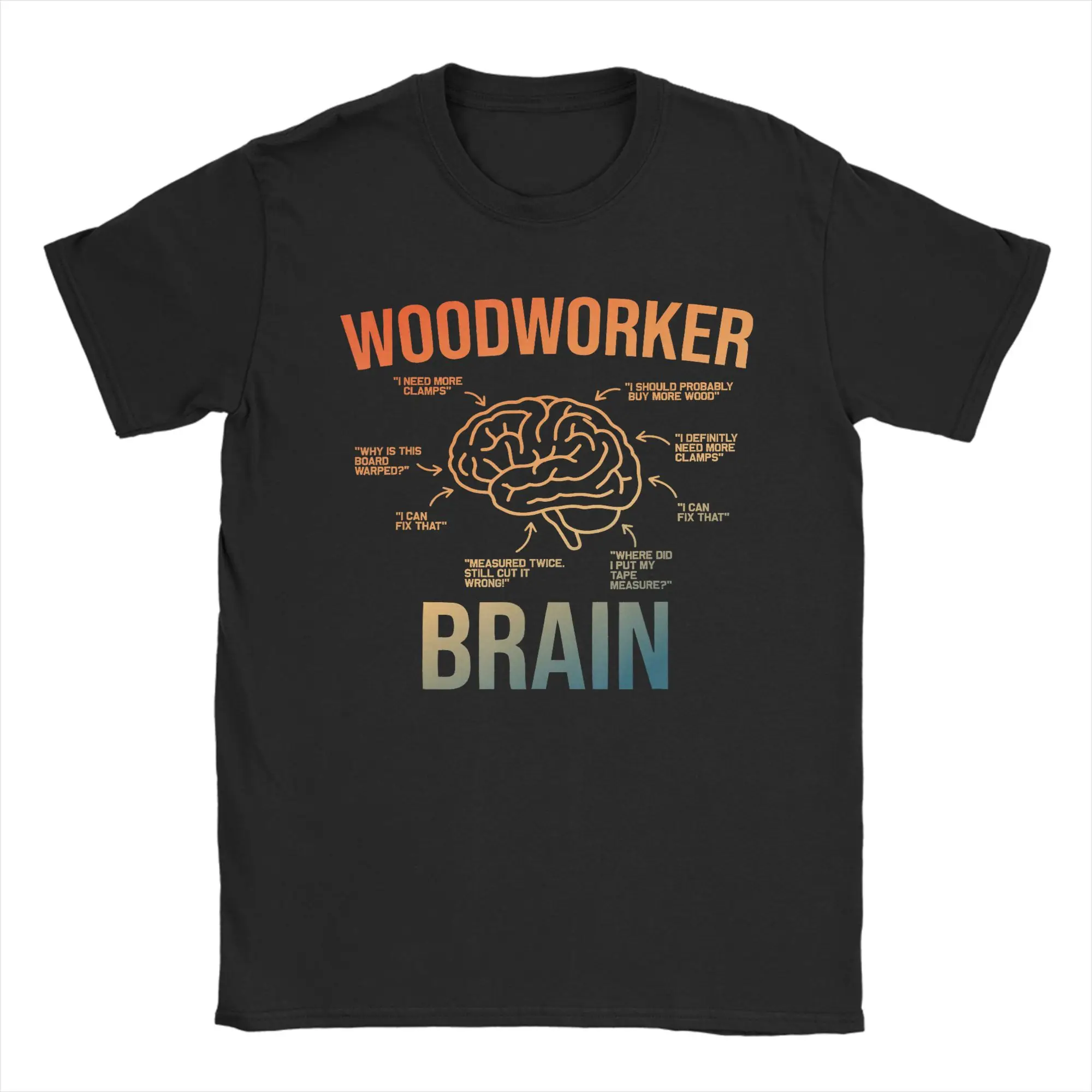 Men T-Shirt Woodworker Brain Funny Woodworking Funny Pure Cotton Tees Short Sleeve  T Shirts Crew Neck Tops Gift Idea