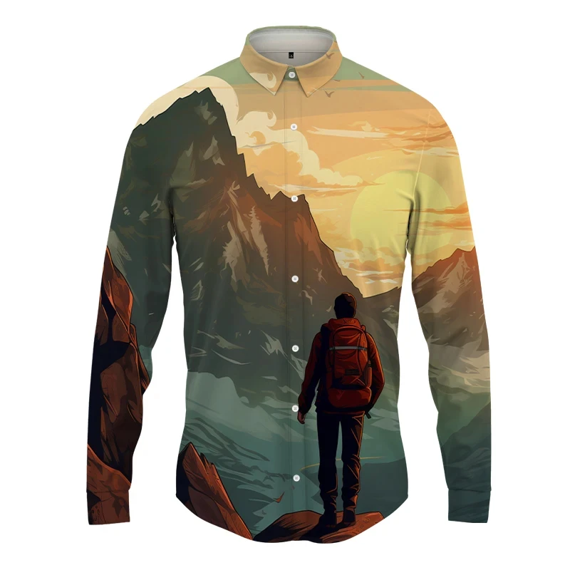 

Landscape 3D Printed Lapel Men's Shirt Man/Women Casual Fashion Long Sleeves Shirts Button Streetwear Oversized Unisex Clothing