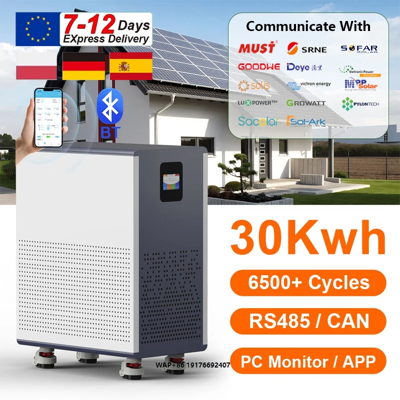 EU STOCK  LiFePO4 48V 100Ah 5Kwh 300Ah 15Kwh 16S Bluetooth BMS 51.2V 30Kwh 48V 600Ah LiFePO4 Home Energy Storage Battery