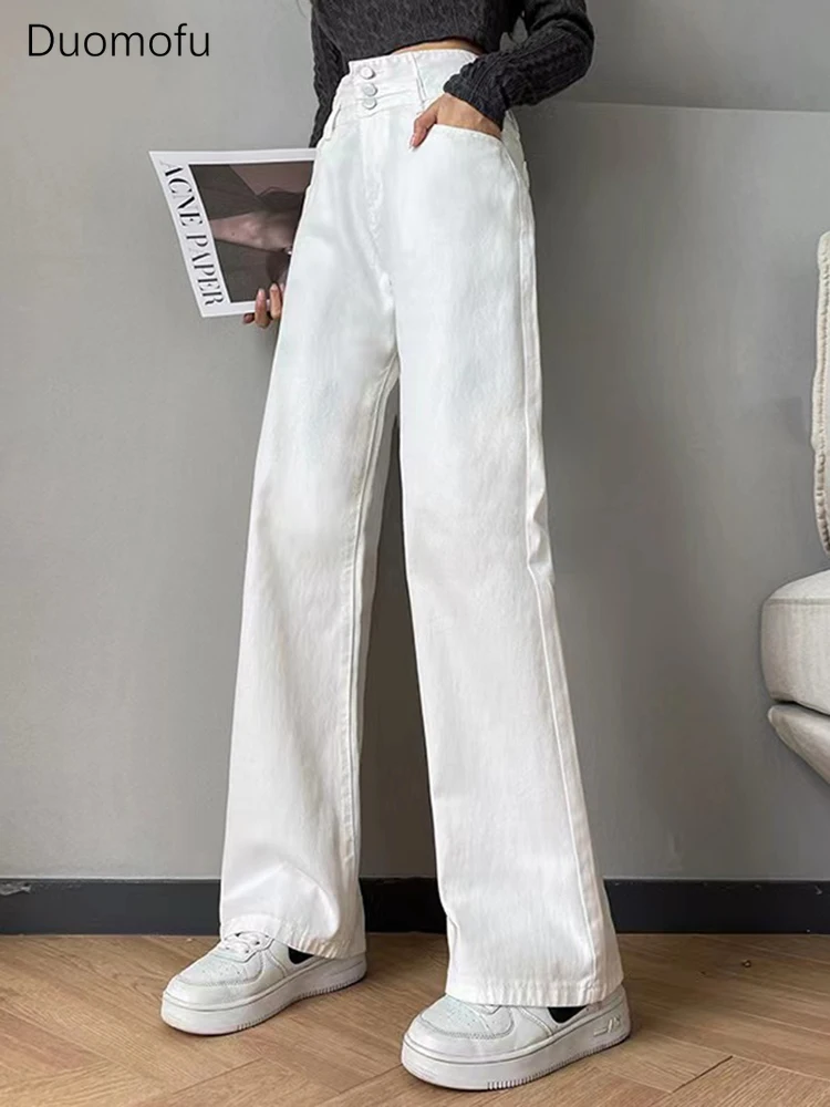 Duomofu Ins High Waist Slim Chic Button Female Jeans Summer Street Full Length Simple Casual Fashion Loose Straight Women Jeans