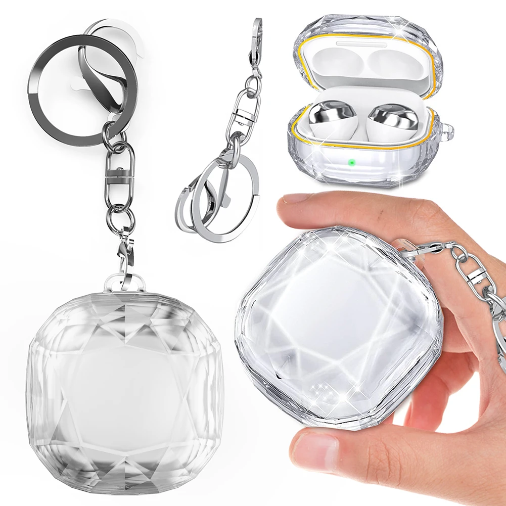 For Samsung Galaxy Buds Live/2/Pro/2Pro/FE Earphone Hard PC Protective Cover with Keychain Shockproof Crystal Clear Earbuds Case