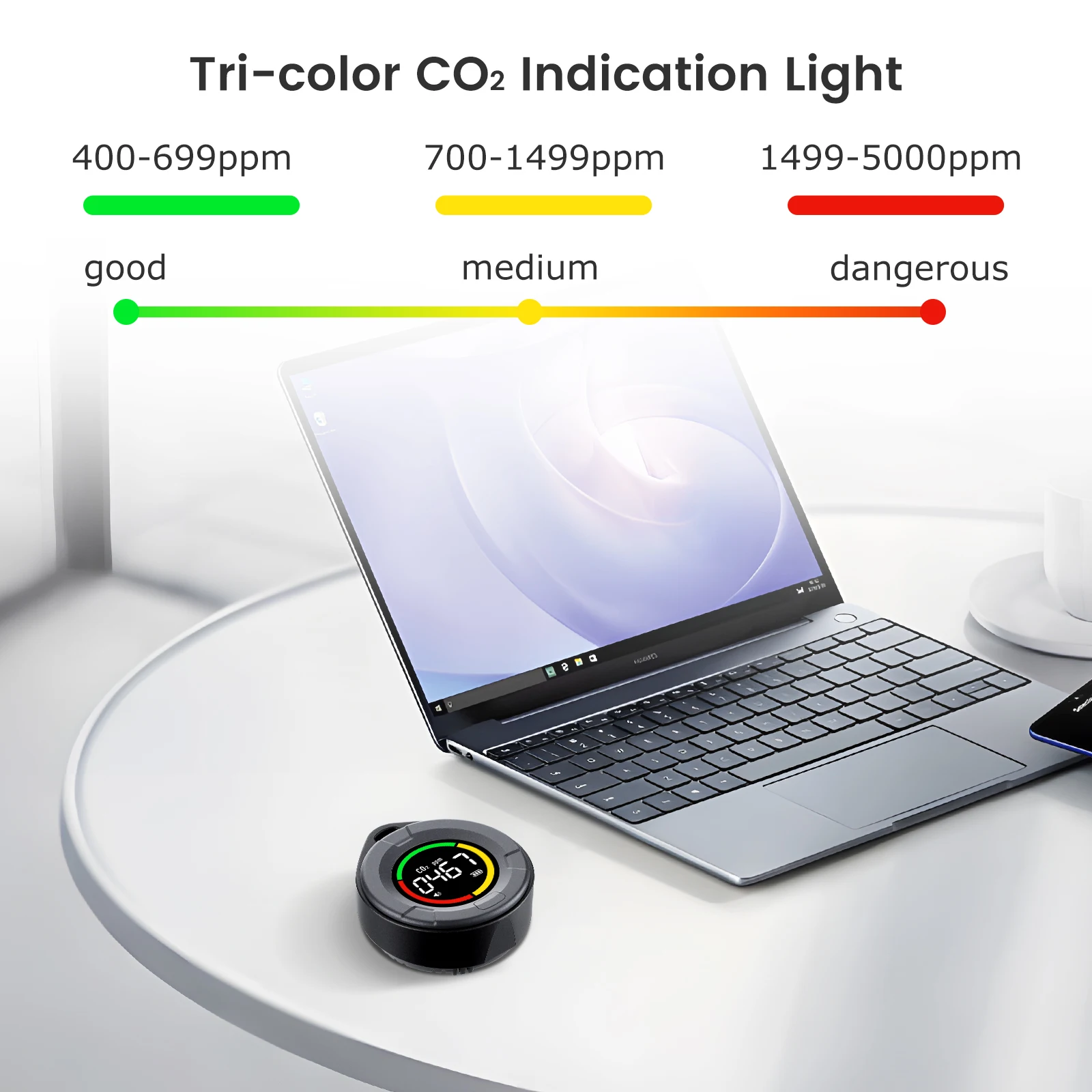 INKBIRDPLUS Portable CO2 Detector Mini Indoor CO2 Monitor NDIR Sensor with Full Color LCD Indicator Light Alarm for Home Office