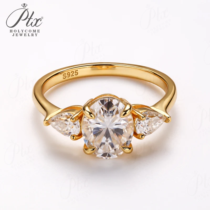 

4ct Ring Oval Pear Cut Moissanite D Color VVS1 clarity 925 Sterling silver plated with 18K gold Classical Wedding Proposal Band