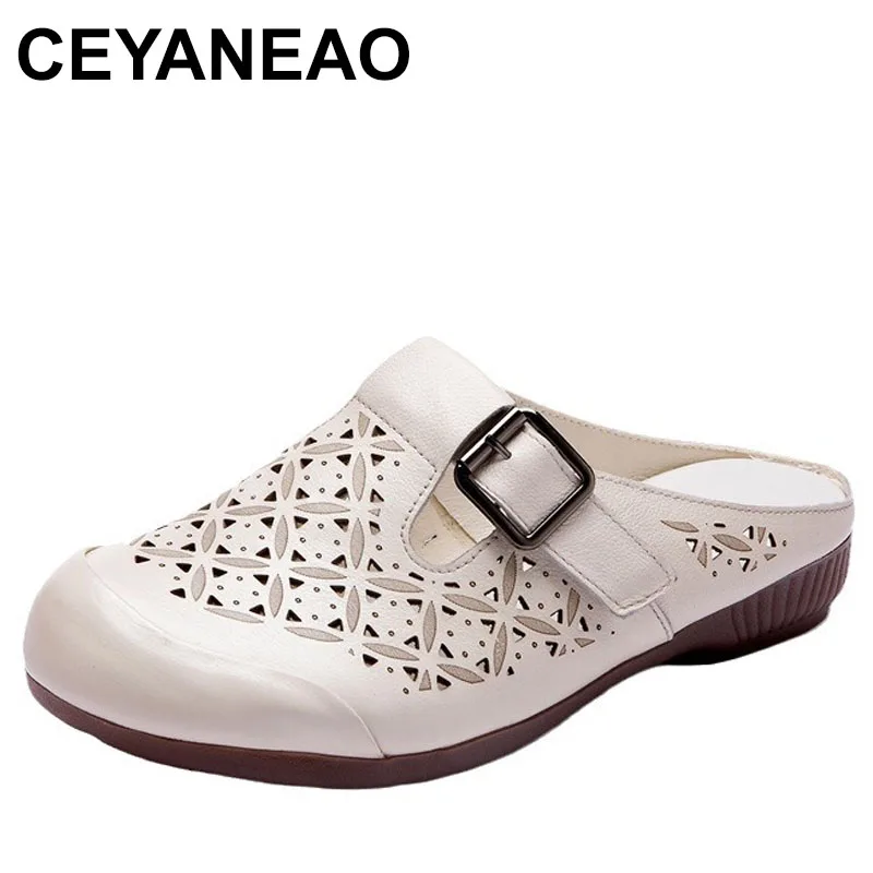 

Summer New Genuine Leather Flat Slippers Women's Comfortable Shoes Women's Slippers Outside Slides Breathable Slippers