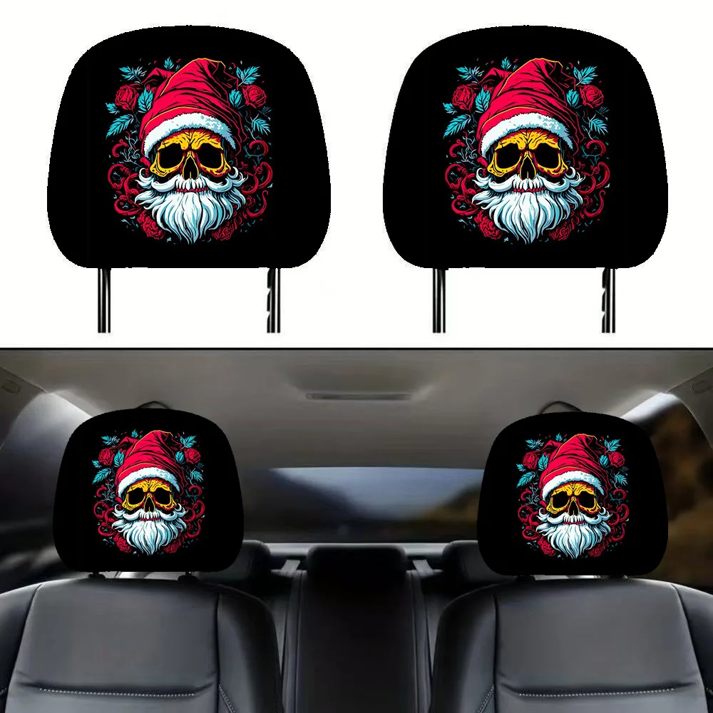 2pcs Universal Reversible Printed Car Seat Head Protector Covers Cute Funny Santa Claus Car Headrest Covers For Cars Vans Trucks