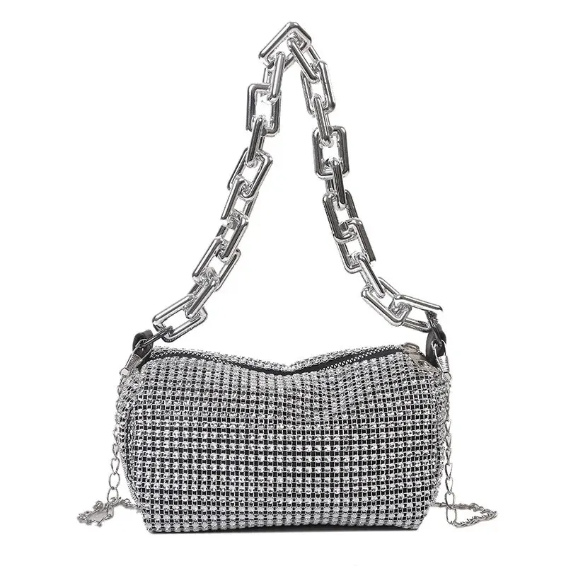 Allover Rhinestone Bucket Bag, Glitter Chain Prom Purse, Women\'s Mini Crossbody Bag (6.3*3.54) Inch