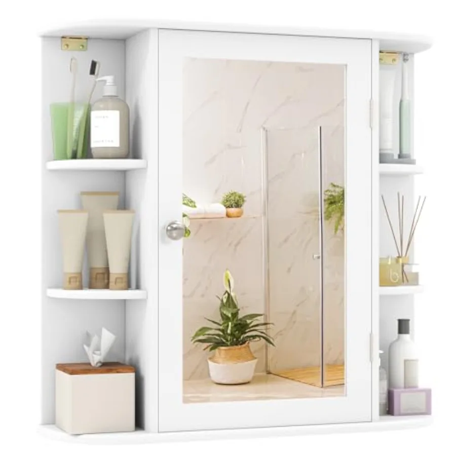 

Bathroom Medicine Cabinet with Mirror Modern Wall Mounted Space-Saving Storage Organizer with Mirrored Door 4 Internal Shelves