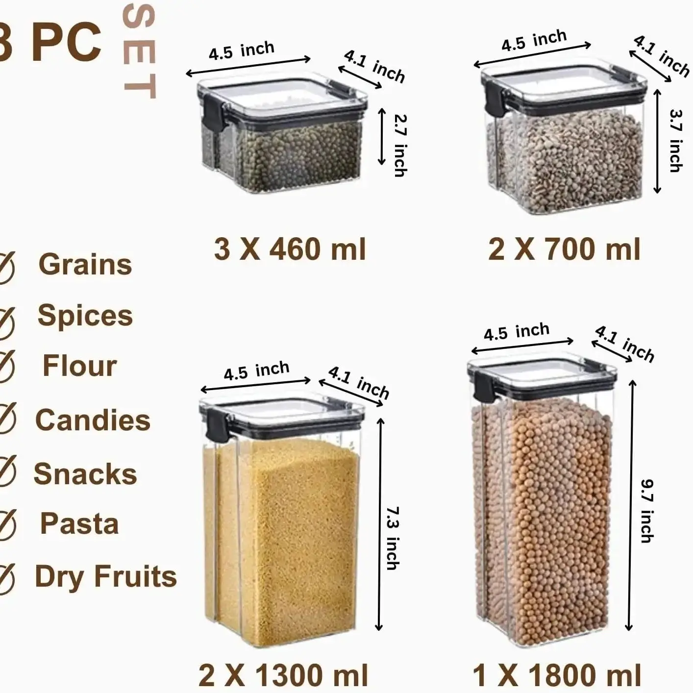 Kitchen Storage Food Grade Sealed Jars Whole Grain Clear Plastic Canning Jars Household Stackable Dry Sealed Seasoning Jar Set