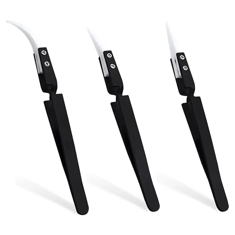 B62B-3Pcs Precision Reverse Tweezers, Straight & Curved Tips Tweezers Set, Stainless Steel Tweezers