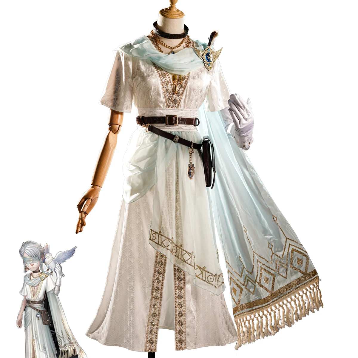 

Game Identity V Seer Eli Clark Cosplay Costume Truth Prophet White Suit Fancy Party Outfits Halloween Uniforms Wig Cloak