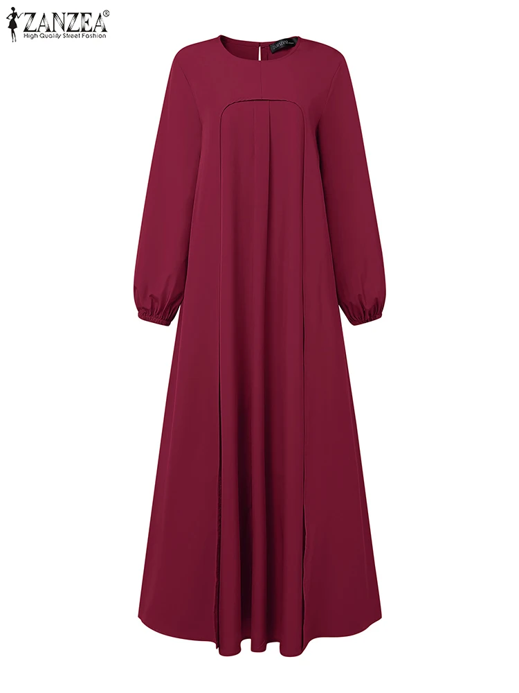 Zanzea muçulmano moda eid vestidos femininos elegante manga longa hijab o pescoço solto abaya robes femme costura detalhe modesto vestidos
