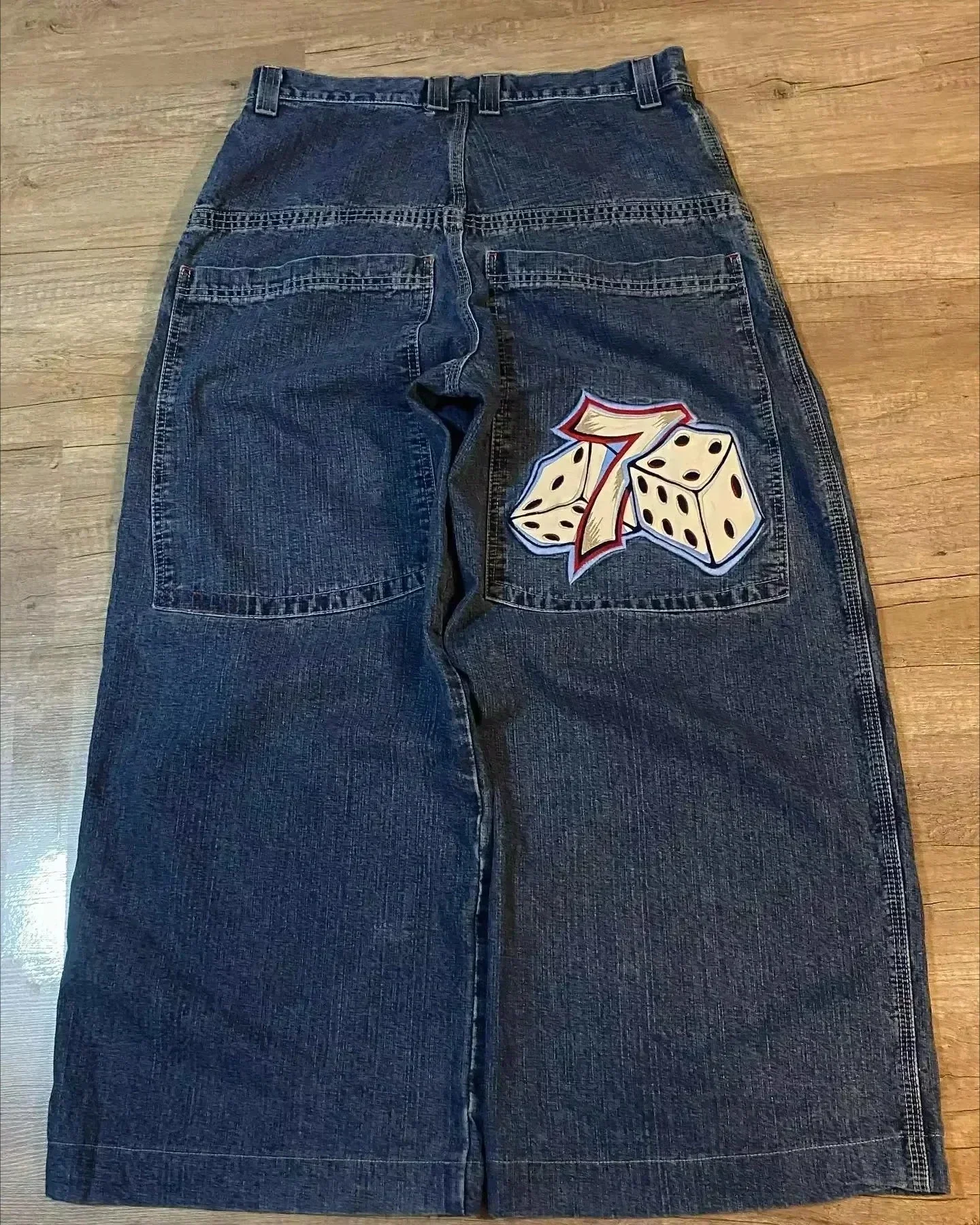 2026 Men Women Y2K Harajuku Hip Hop Denim Pants Retro Gothic High Waist Baggy Wide Leg Embroidered Blue Streetwear Jeans