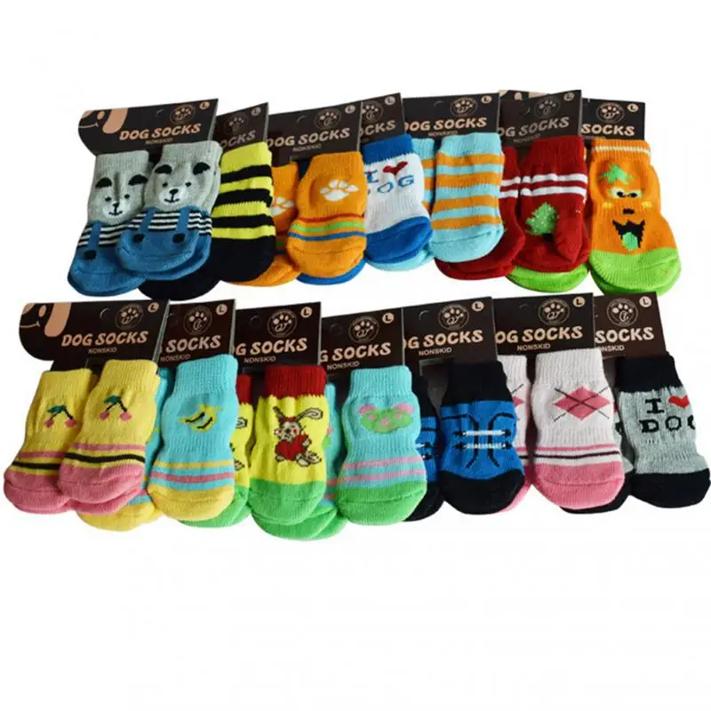 S/M/L/XL Cute Cartoon Pet Socks Warm Dogs Pet Knits Socks Anti Slip Skid Bottom Warm Puppy Soft Shoes Breathable Dog Accessories