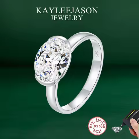 GRA 3ct Oval Moissanite Rings 925 Sterling Silver Women Simple Pigeon Egg Lab Diamond Wedding Band Marriage Proposal Ring