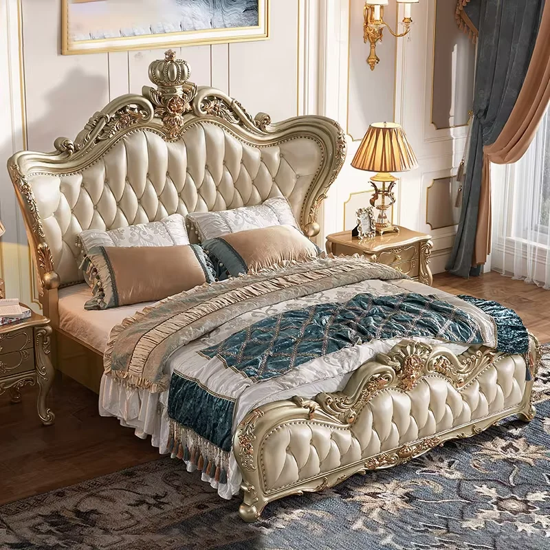 Beige Design Luxury Double Bed Decoration Items Modern Wooden Double Bed Camping Pliable White Cama Individual Home Furniture