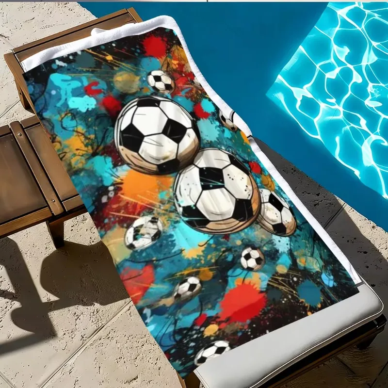 Graffiti Soccer Ball Beach , Abstract Color Splash Football Print Microfiber , Quick Dry Sports Bath  for Men Boy