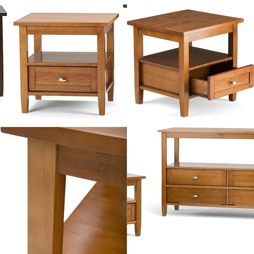 20 Light Golden Brown Transitional Solid Wood End Table for Living & Bedroom