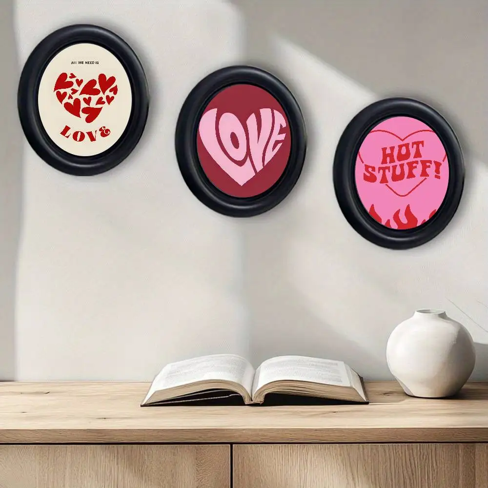 Pink Heart Artwork LOVE ART Stylish Wooden Elliptical Photo Frame, Perfect for Home & Holiday Decoration, Great Gift Choice