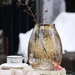Creative large light luxury cracked ice flower glass vase Liuguang transparent flower ware American home decoration flower