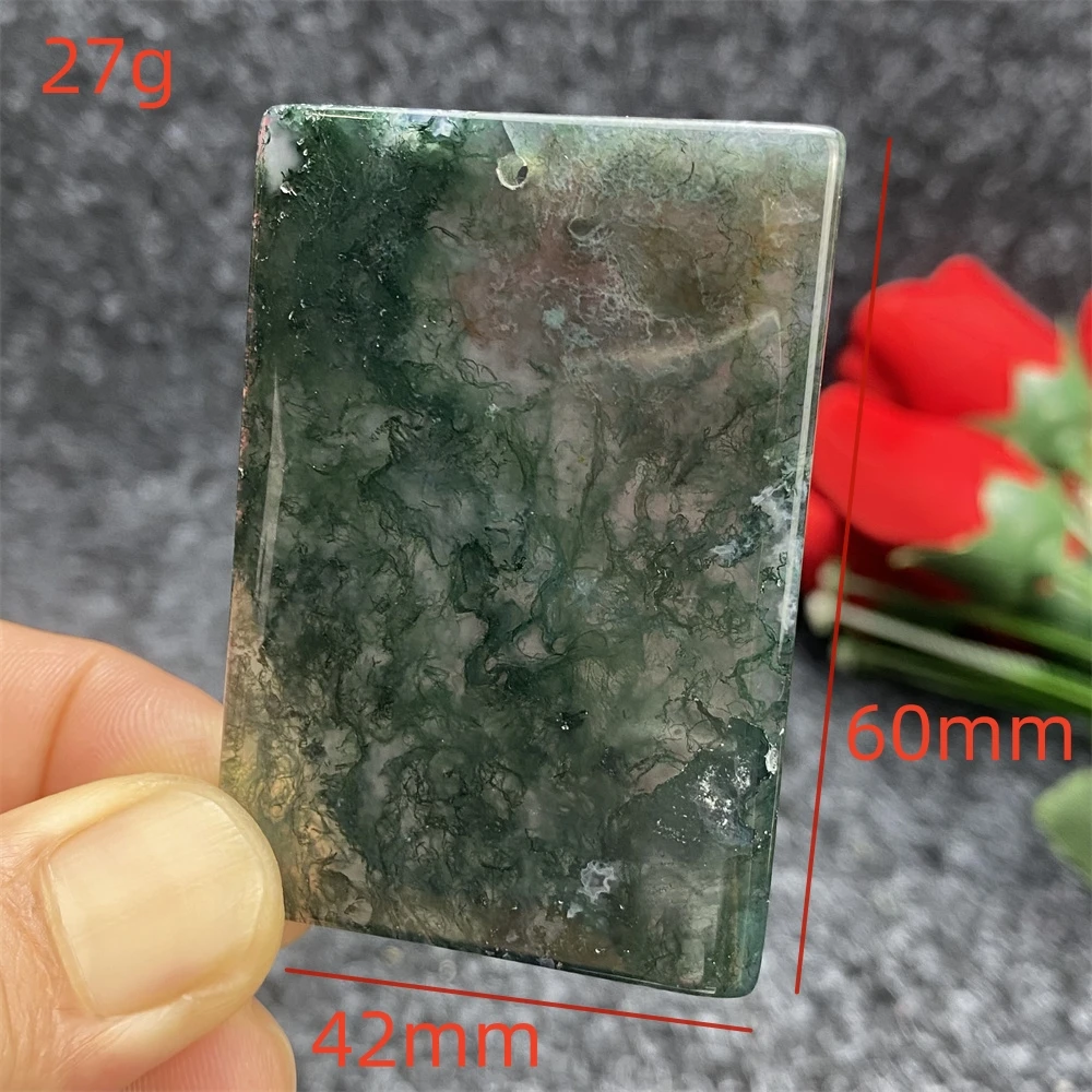 

Natural Gemstone Water Growth Square Shape Water Grass Moss Agate Green Pattern Pendant Necklace Female DIY Crystal Hand-Carved