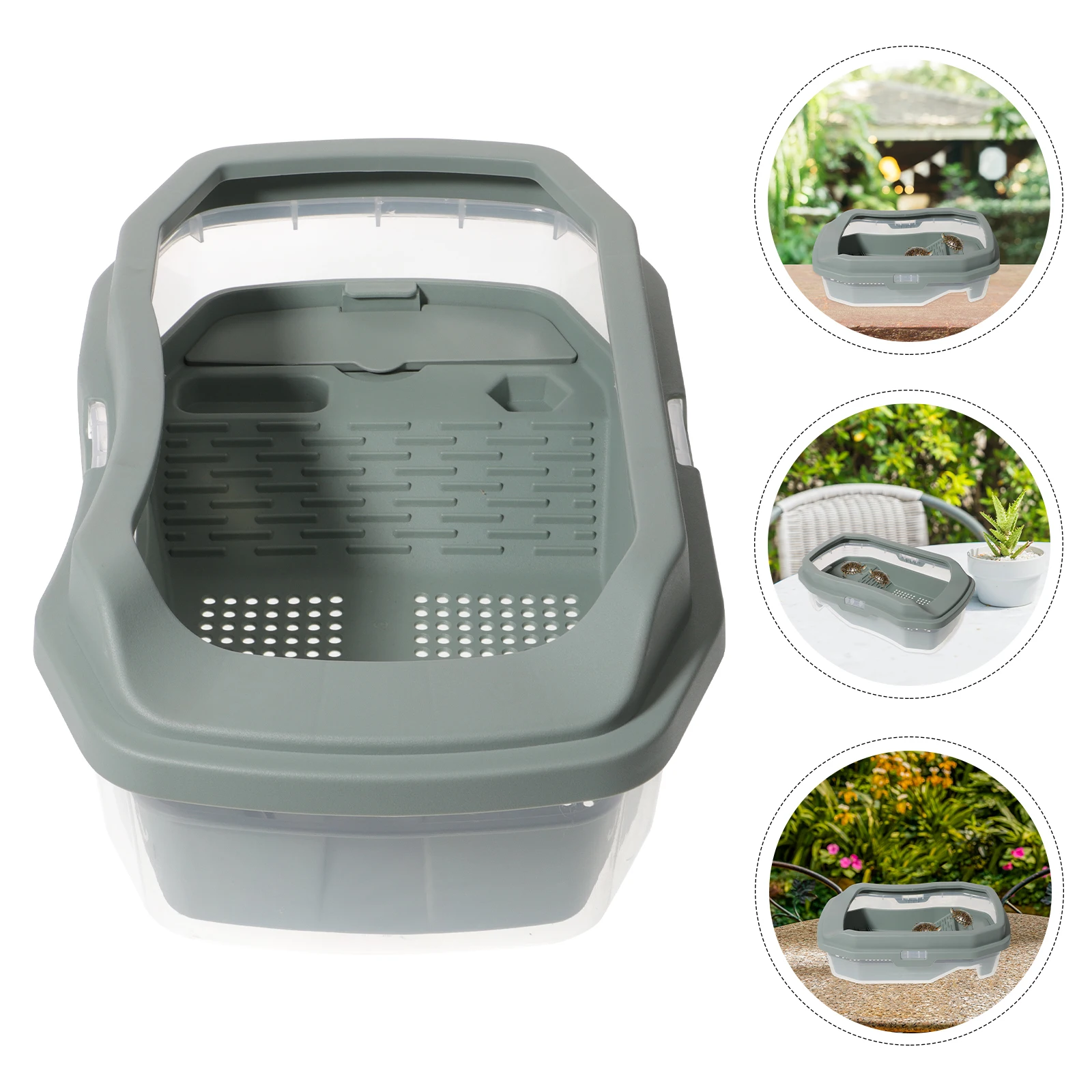 

Turtle Tank Home Habitat with Balcony Reptile Tanks Plastic Multi-function Aquarium Household