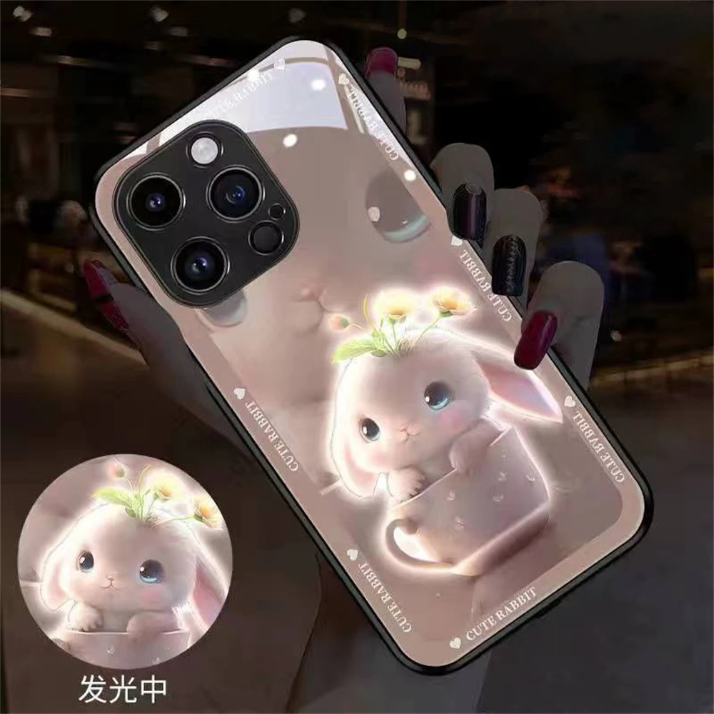 

Pink Star Bunny Led Light Phone Case Call Flash Glitter Cover For Samsung S25 S24 S23 S22 S21 S20 FE Note 10 20 Plus Ultra A54