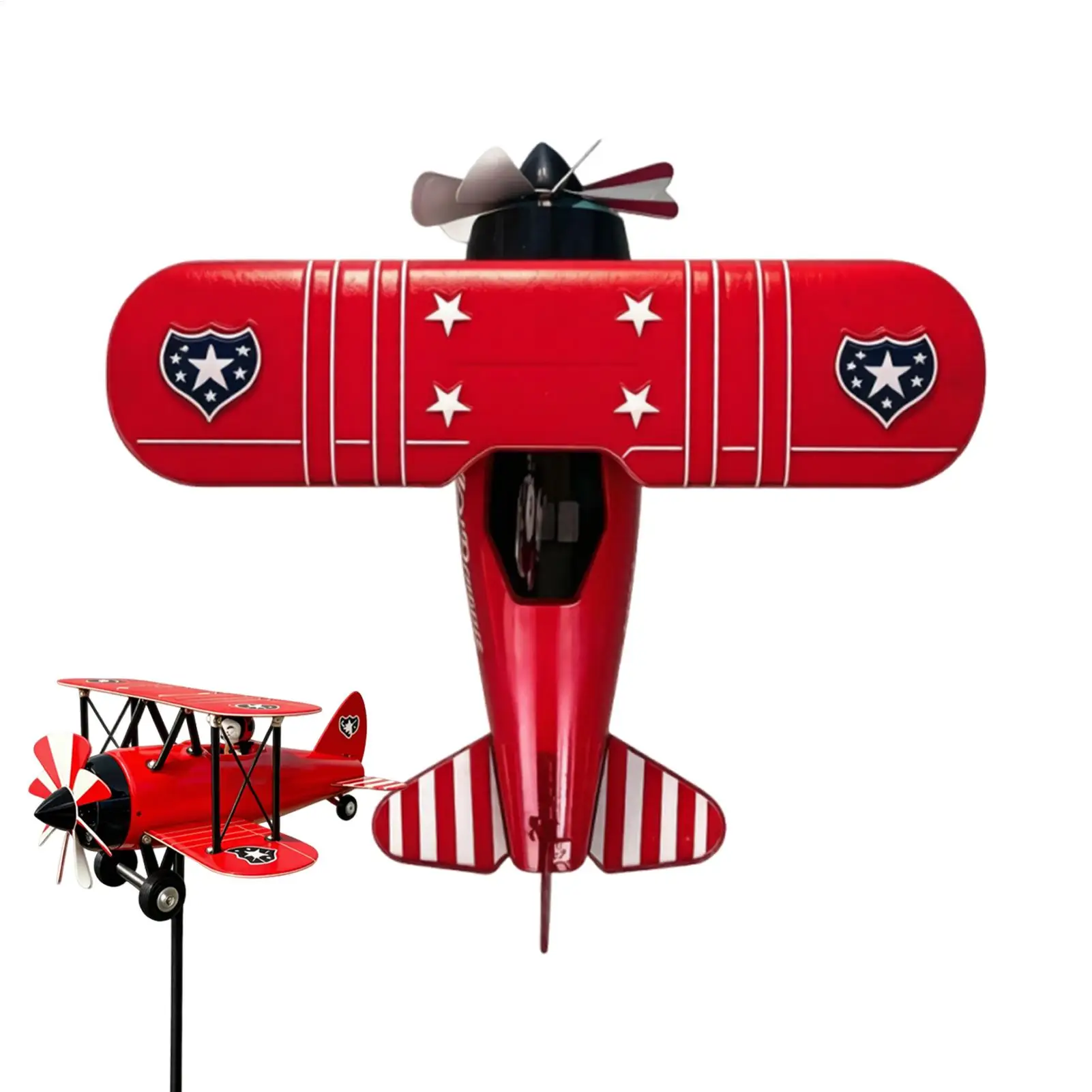 Aeroplane Weathervane Deco Outdoor Metal Airplane Wind Vane Biplane Garden Wind Spinner Garden Windmill With Rotating Blades