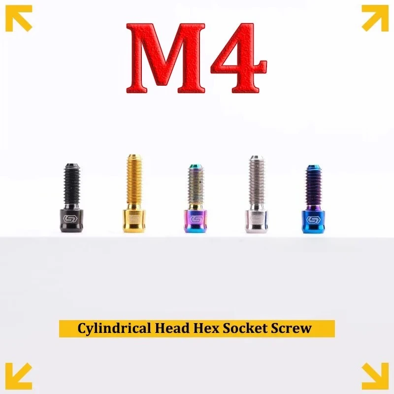 4pcs Titanium Bolts M4 x 10 12mm Cylindrical Head Hexagonal Socket Brake Screw Multiple Colors