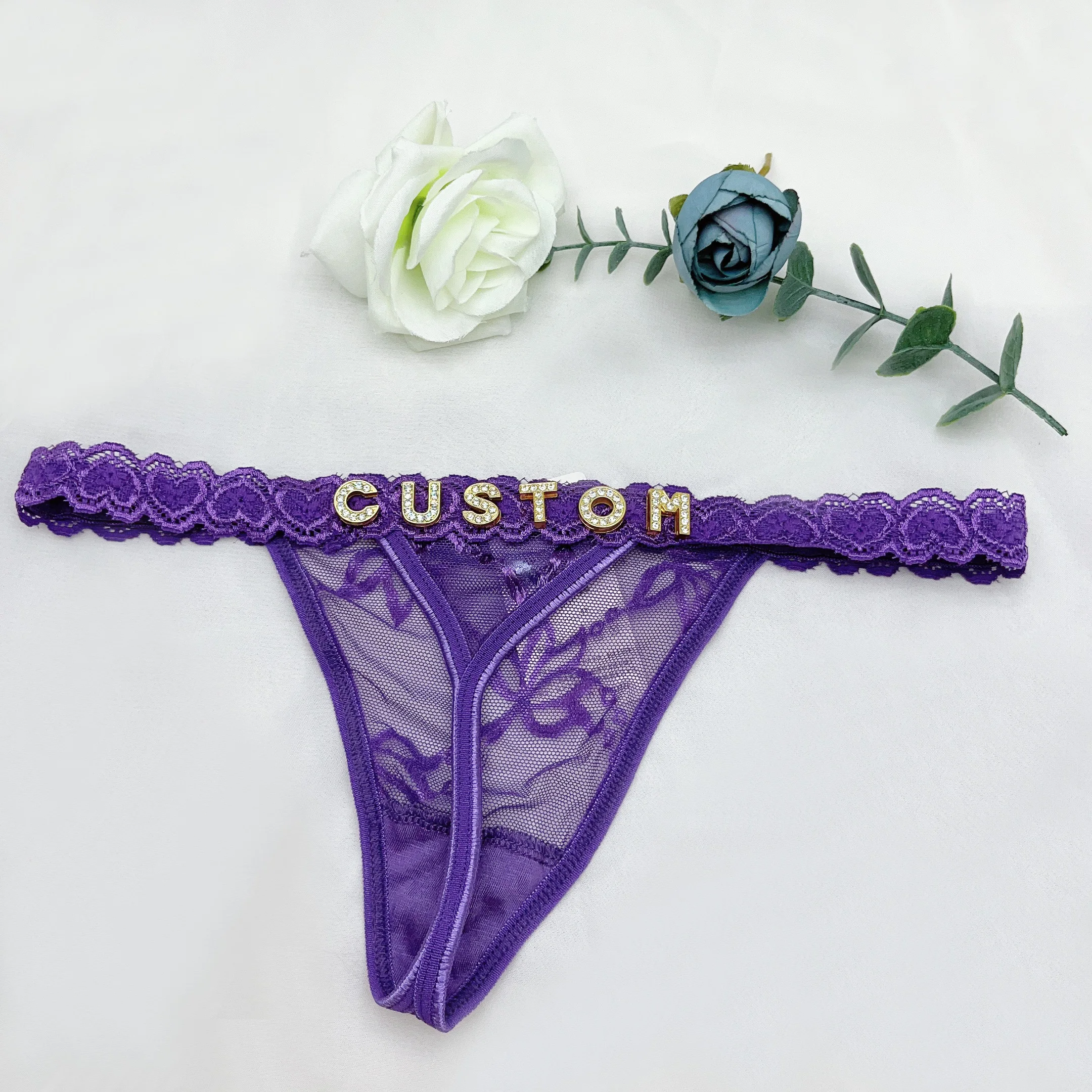 Custom Thong Panties With Name G-string Thongs Sexy Girls Name Underwear Bikini Soft Lace Tanga Christmas Gifts for Her