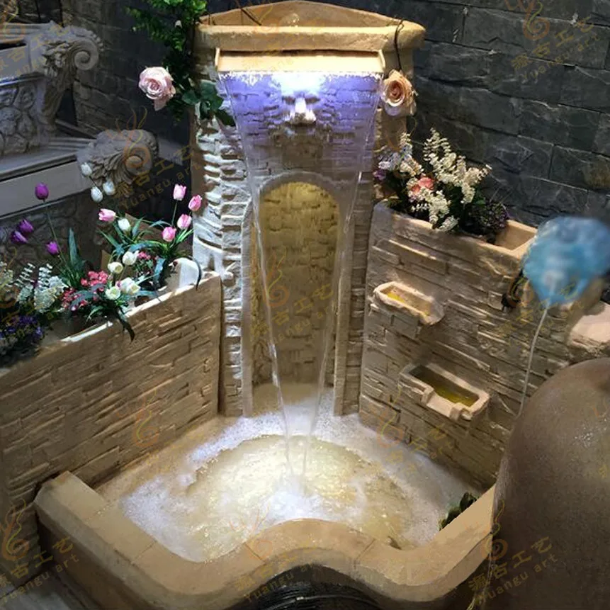 

DSA large right-angle flowing water waterfall fountain landscaping decoration ornament sandstone resin flowing water feng shui