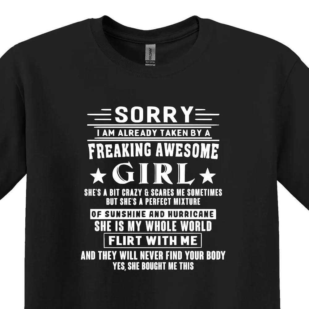 Taken By A Freaking Awesome Girl Funny Boyfriend T Shirt Love Girlfriend For Him