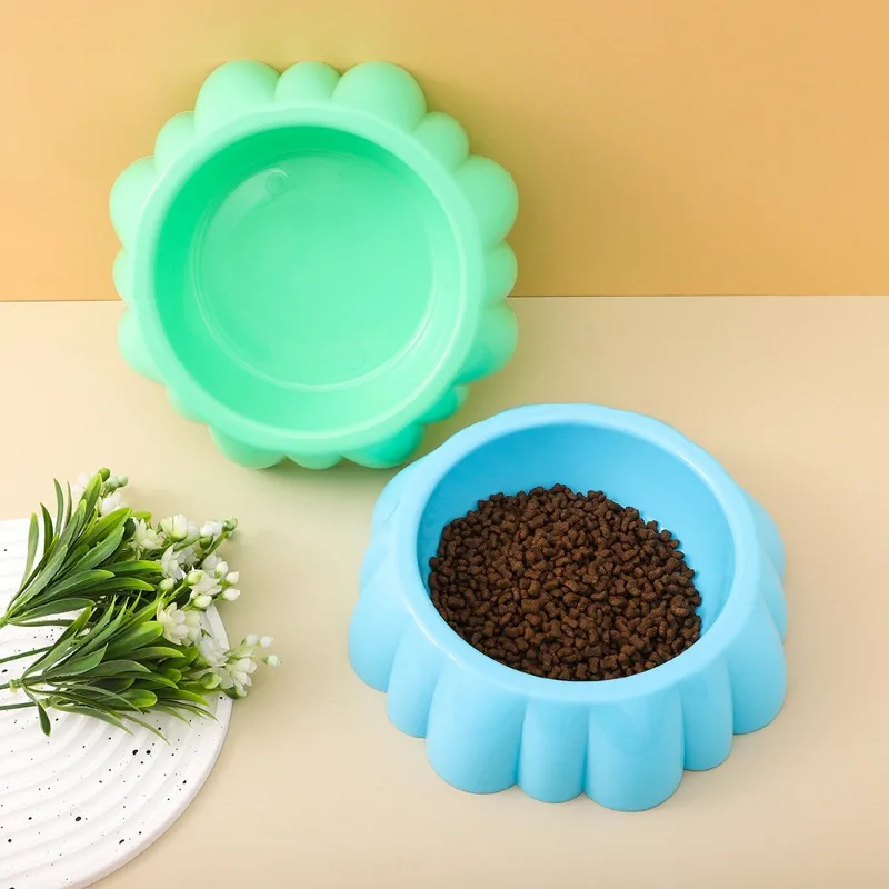 Candy Color Plastic Bowl Flower Type Small and Medium-sized Dog Cat Food Bowl Flower Type Tableware Pet Supplies