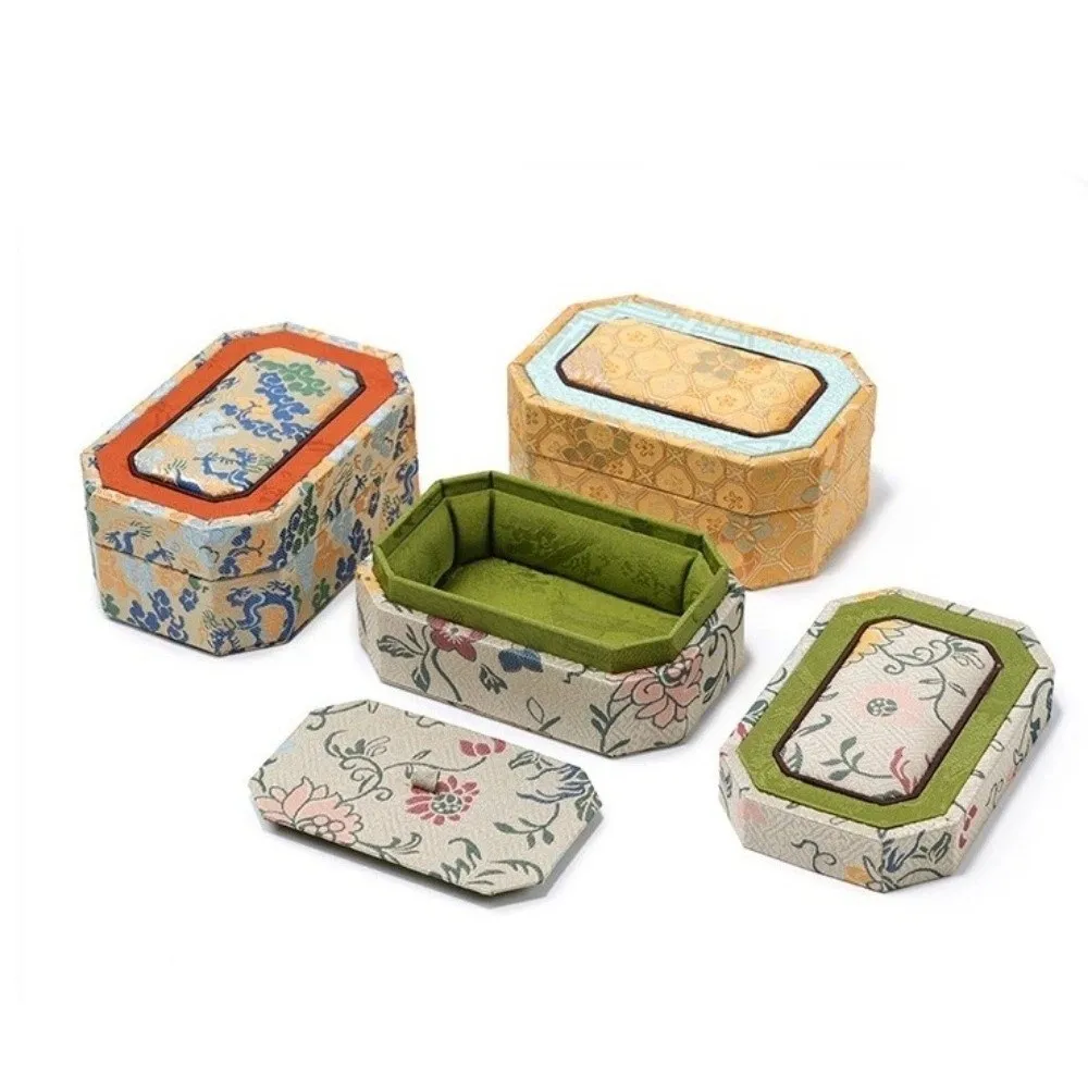 Fabric Brocade Jewelry Box Hard Shell Chinese Style Double Lid Jewelry Box Multiple Colors Wear-Resistant Jewelry Storage Box