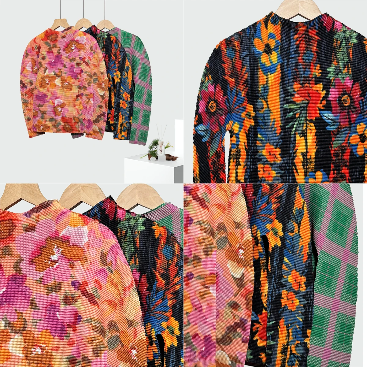 

Miyake Pleated New Spring and Autumn Half-high Neck Bottoming Shirt Women Can Be Fashionable Printing Slim Long-sleeved T-shirt