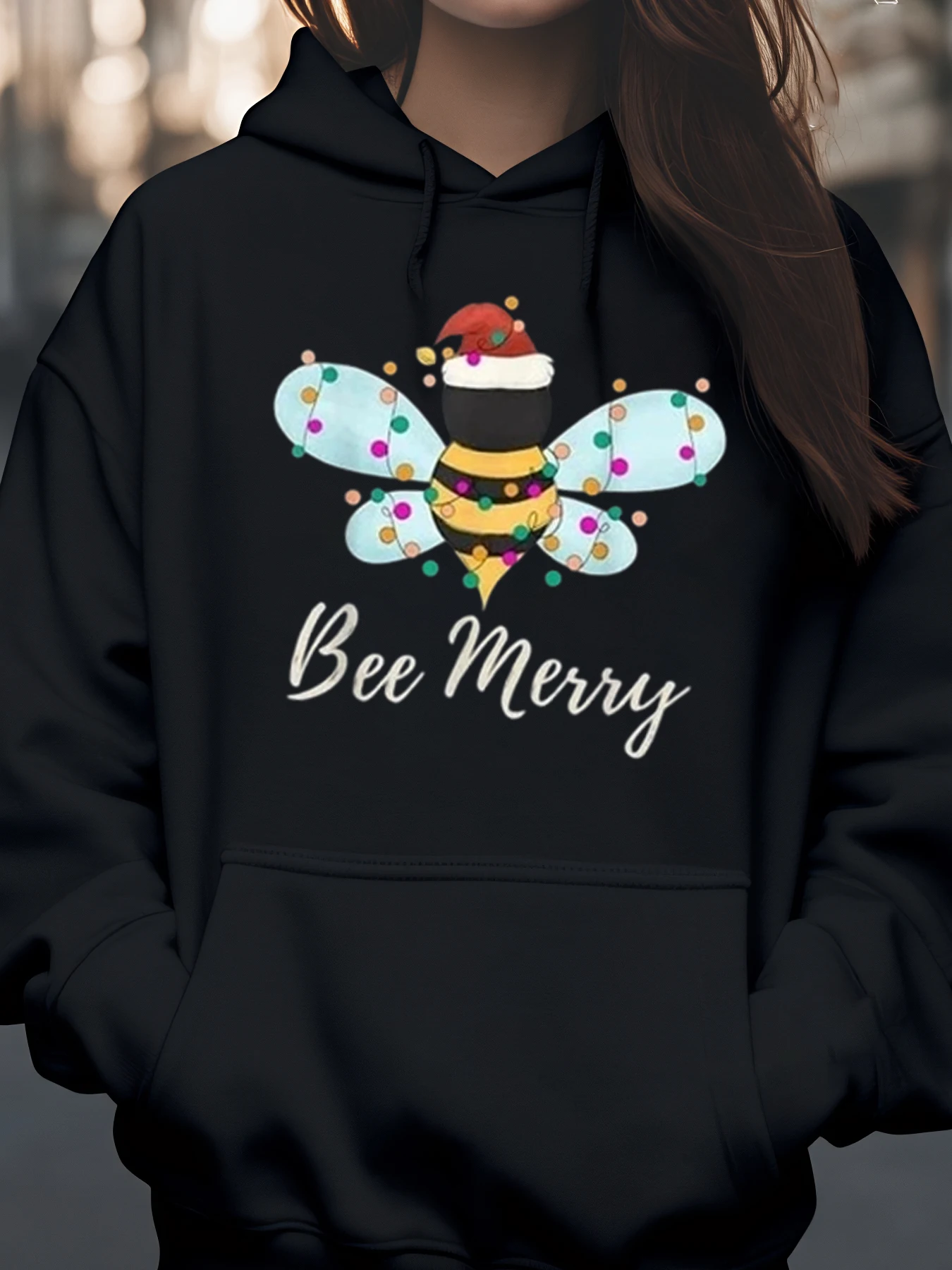 

Толстовка с капюшоном Bee Merry Christmas Bee Design, праздничный подарок, женская повседневная одежда