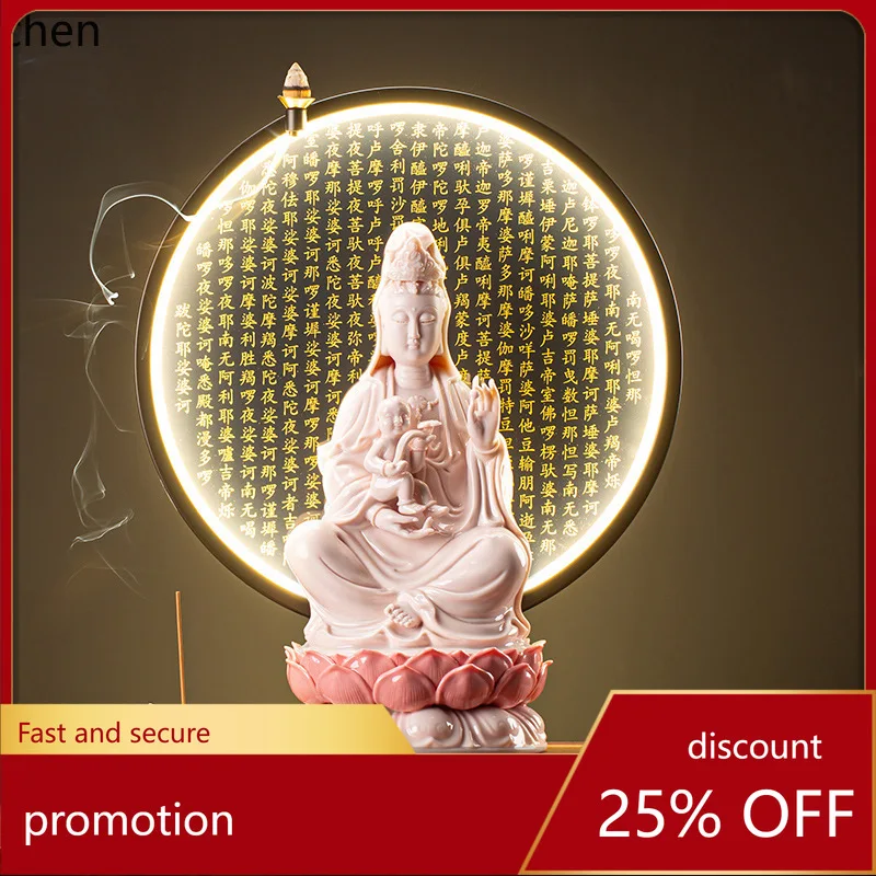 

Cz ceramic guanyin bodhisattva statue - home altar decoration, lotus seated, praying for a son, grand guanyin bodhisattva