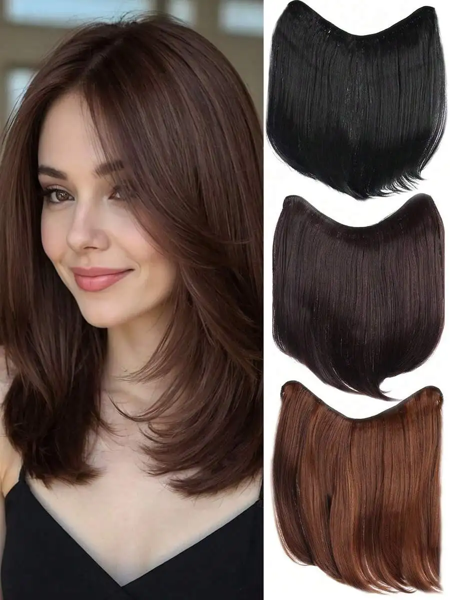 

1 Pc 12inch Short Straight Clip-In Hair Extensions For Women Black Brown U-Shaped Hair Pieces With Invisible Clips Soft Synthetic Wigs Fiber Suitable For Women's Daily Wear And Gatherings