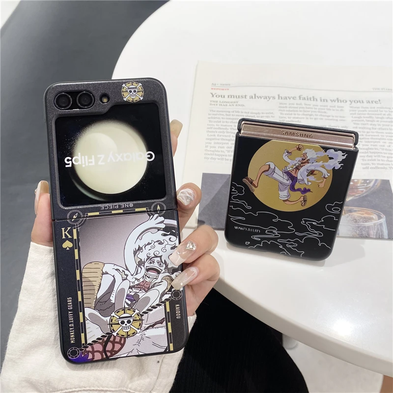 Anime One Piece Gear 5 Nika Luffy Korean Style For Samsung Galaxy Z Flip 3 4 5 6 Cover Phone Case Toy Gift