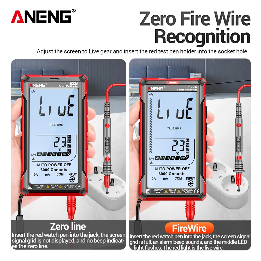 ANENG 622A/622B cyfrowy profesjonalny multimetr amperomierz AC/DC z lampa laserowa pojemnością Ohm Temp Tester dla elektryka