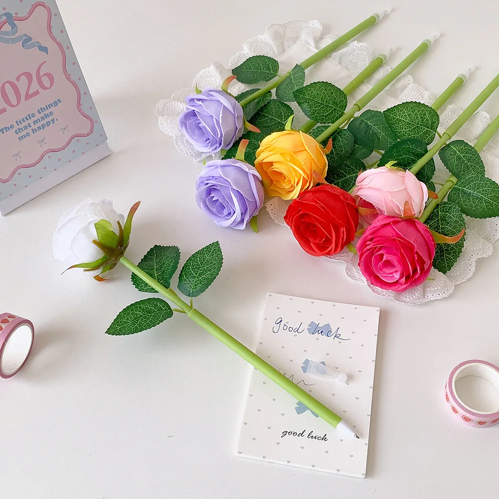 

6pcs Cartoon Simulation Rose 0.5mm Gel Pen Student Writing Pen Ballpoint Pen Kids Holiday Reward Gift Pen wholesale