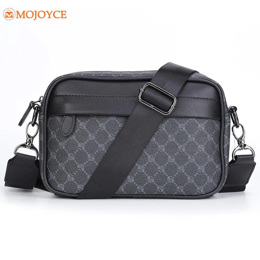 Fashion Business Crossbody Bags Men Classic Pattern Casual Shoulder Bag Versatile Plaid Leather Small Square Bag Male Sling Bags