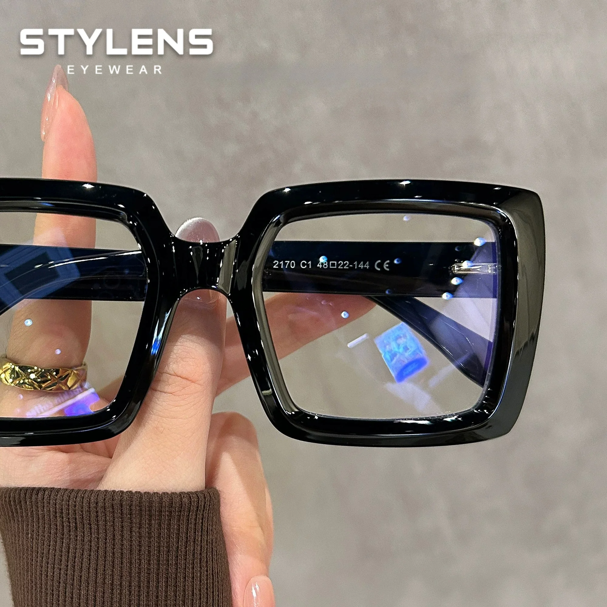 STYLENS 트렌디한 사각형 대형 프레임 독서용 안경 여성용 블루라이트 차단 근시 안경 맞춤형 다초점 안경